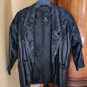 Vintage Byrnes & Baker Women's genuine leather padded shoulder coat sz S preown